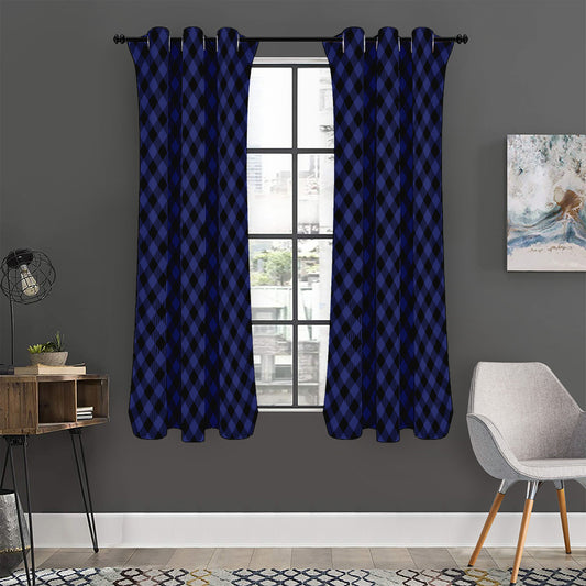 Navy And Black Buffalo Plaid Print Curtain