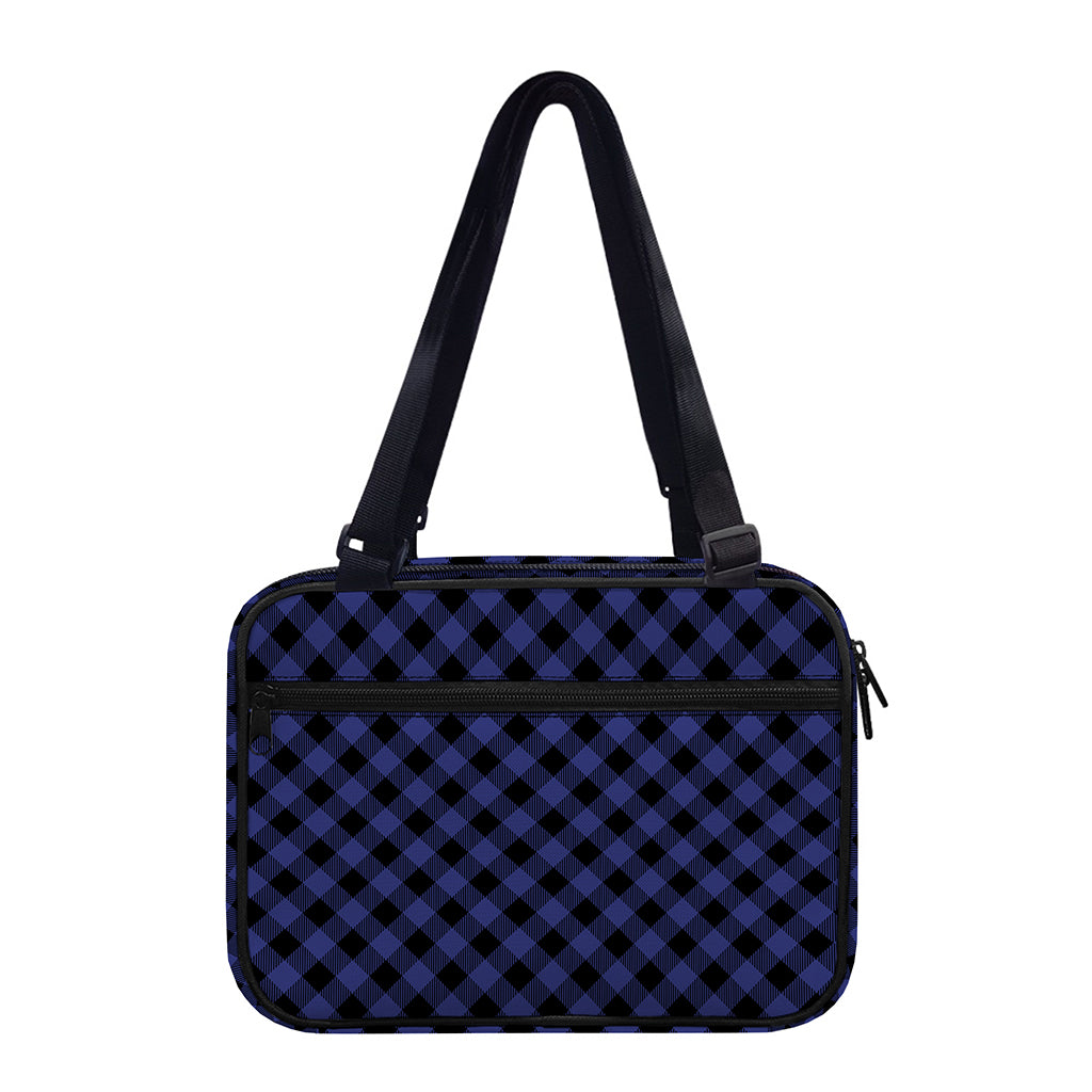 Navy And Black Buffalo Plaid Print Double Strap Bible Bag
