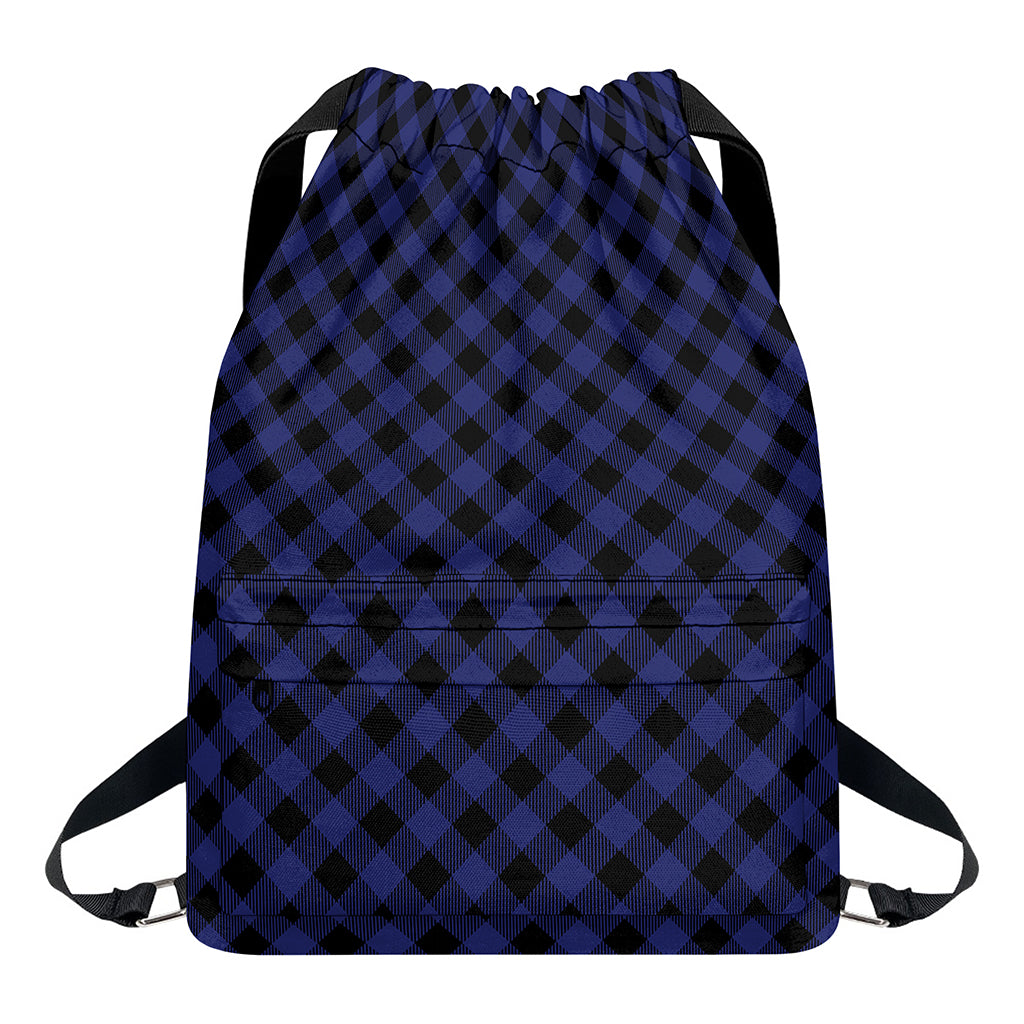 Navy And Black Buffalo Plaid Print Drawstring Backpack