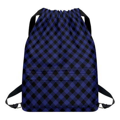 Navy And Black Buffalo Plaid Print Drawstring Backpack