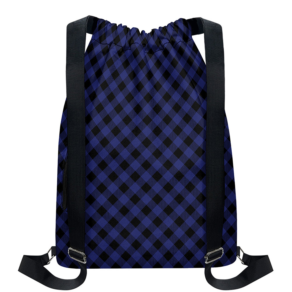 Navy And Black Buffalo Plaid Print Drawstring Backpack
