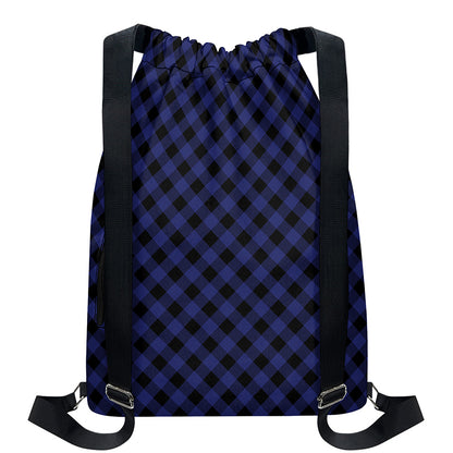 Navy And Black Buffalo Plaid Print Drawstring Backpack