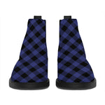 Navy And Black Buffalo Plaid Print Flat Ankle Boots
