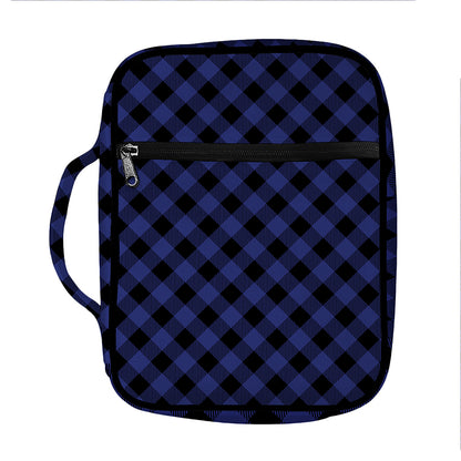 Navy And Black Buffalo Plaid Print Front Pocket Bible Bag