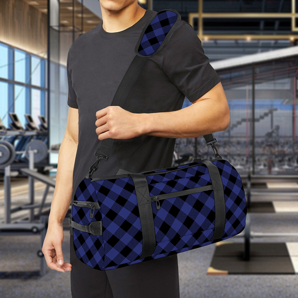Navy And Black Buffalo Plaid Print Gym Bag