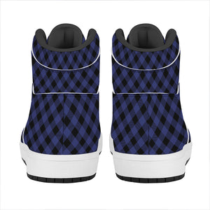 Navy And Black Buffalo Plaid Print High Top Leather Sneakers