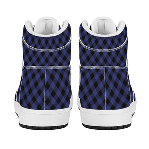 Navy And Black Buffalo Plaid Print High Top Leather Sneakers