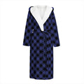Navy And Black Buffalo Plaid Print Hooded Bathrobe