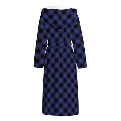 Navy And Black Buffalo Plaid Print Hooded Bathrobe