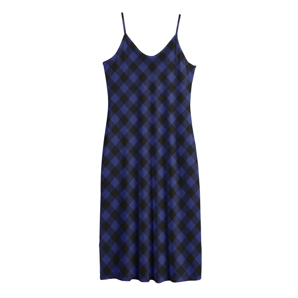 Navy And Black Buffalo Plaid Print Jersey Midi Cami Dress