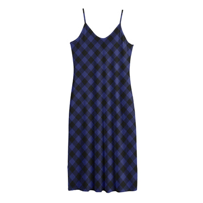 Navy And Black Buffalo Plaid Print Jersey Midi Cami Dress