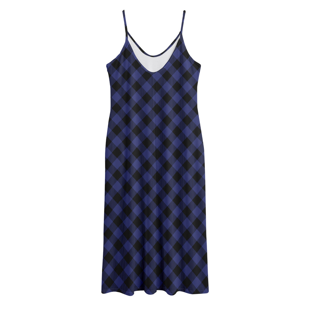 Navy And Black Buffalo Plaid Print Jersey Midi Cami Dress