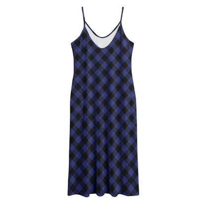 Navy And Black Buffalo Plaid Print Jersey Midi Cami Dress