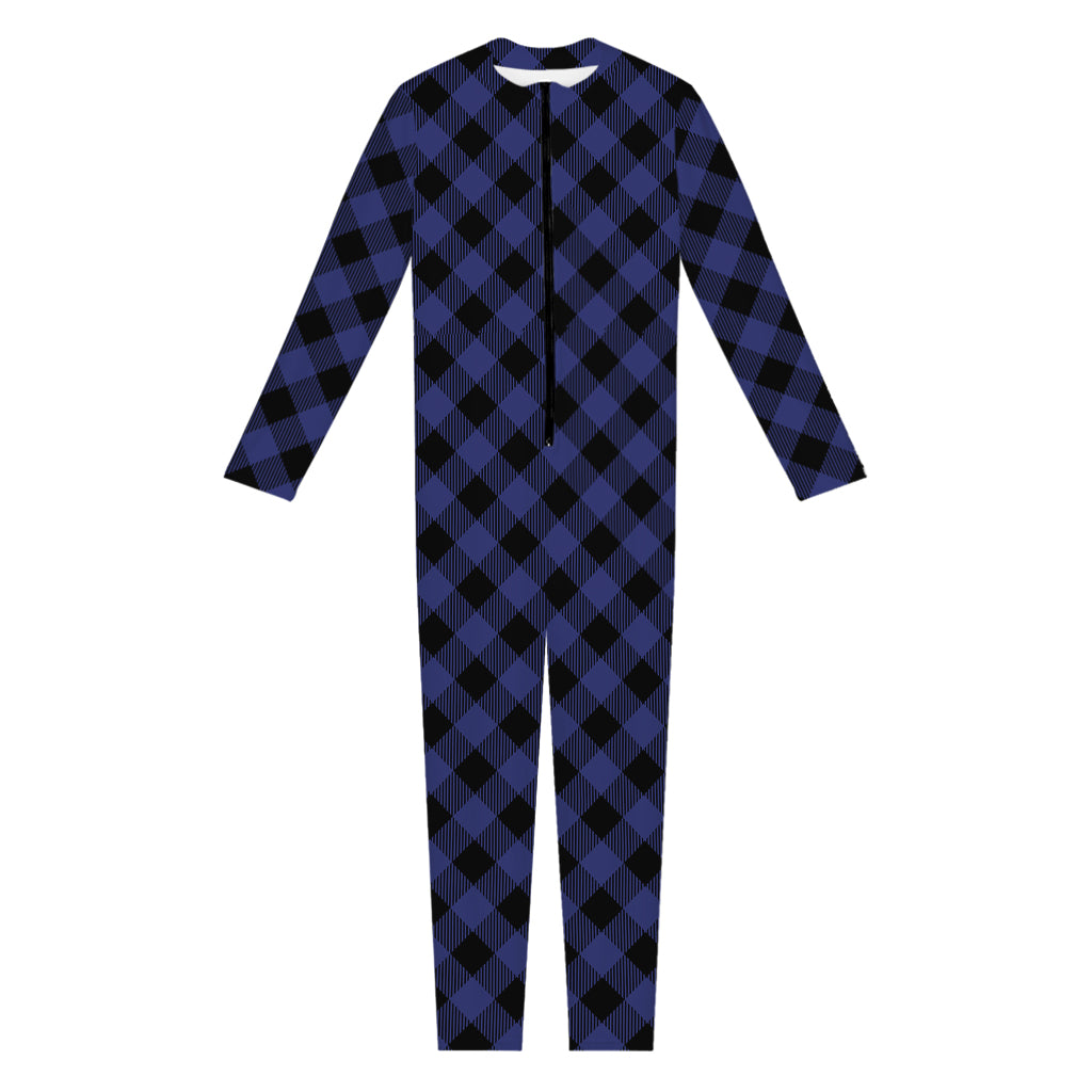 Navy And Black Buffalo Plaid Print Jumpsuit