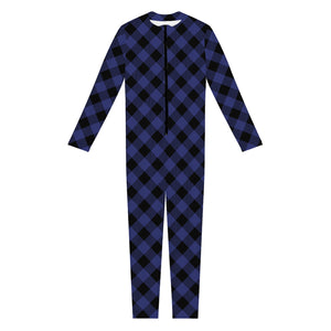 Navy And Black Buffalo Plaid Print Jumpsuit