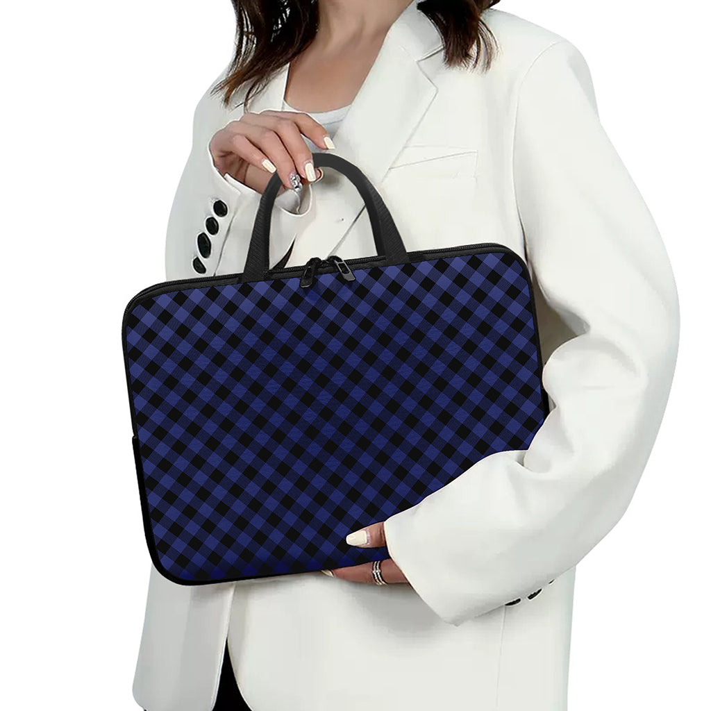 Navy And Black Buffalo Plaid Print Laptop Sleeve With Handle