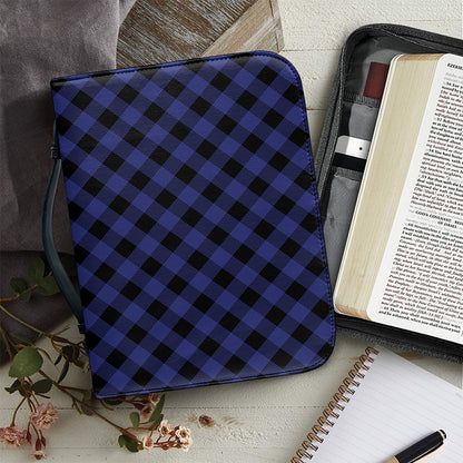 Navy And Black Buffalo Plaid Print Leather Bible Cover