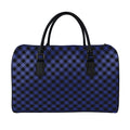 Navy And Black Buffalo Plaid Print Leather Duffel Bag