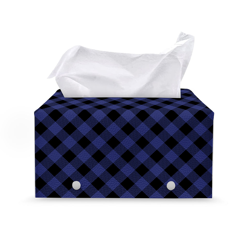 Navy And Black Buffalo Plaid Print Leather Tissue Box Cover