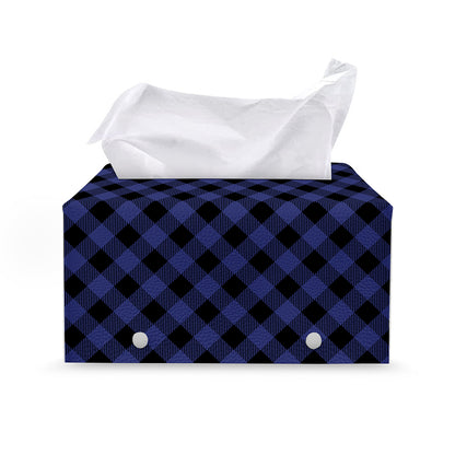 Navy And Black Buffalo Plaid Print Leather Tissue Box Cover