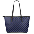 Navy And Black Buffalo Plaid Print Leather Tote Bag With Zipper