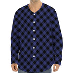 Navy And Black Buffalo Plaid Print Long Sleeve Baseball Jersey
