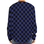 Navy And Black Buffalo Plaid Print Long Sleeve Baseball Jersey