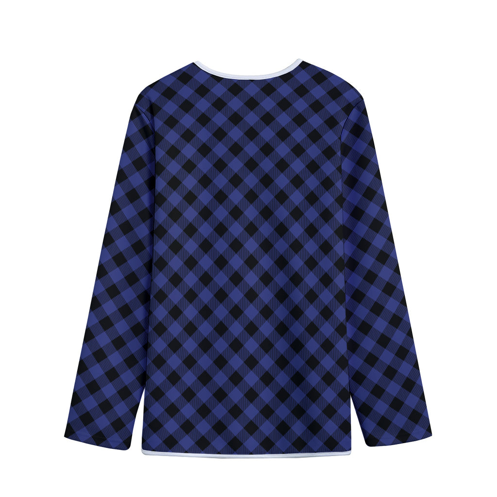 Navy And Black Buffalo Plaid Print Long Sleeve Short Coat