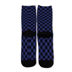 Navy And Black Buffalo Plaid Print Long Socks