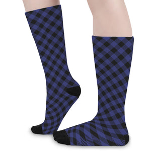 Navy And Black Buffalo Plaid Print Long Socks