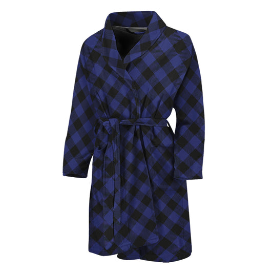 Navy And Black Buffalo Plaid Print Men's Bathrobe