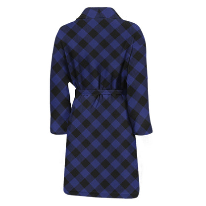 Navy And Black Buffalo Plaid Print Men's Bathrobe