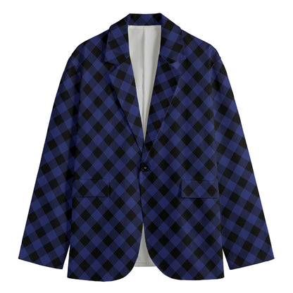 Navy And Black Buffalo Plaid Print Men's Blazer