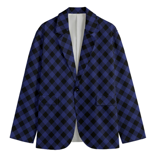 Navy And Black Buffalo Plaid Print Men's Blazer