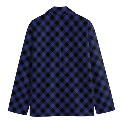 Navy And Black Buffalo Plaid Print Men's Blazer