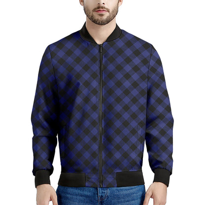 Navy And Black Buffalo Plaid Print Men's Bomber Jacket