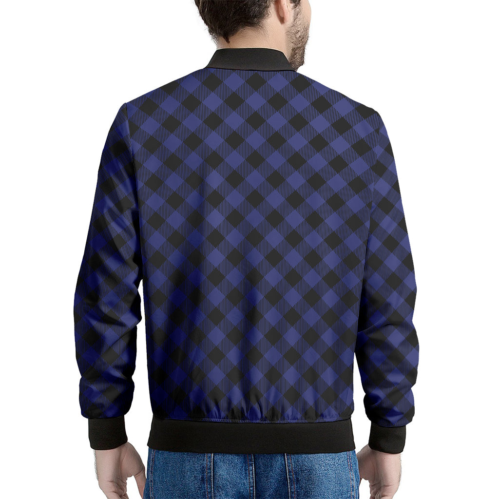 Navy And Black Buffalo Plaid Print Men's Bomber Jacket