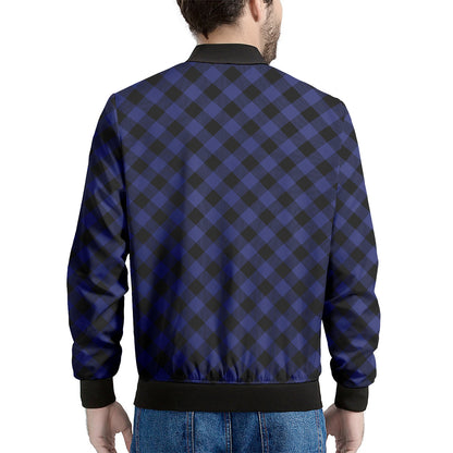 Navy And Black Buffalo Plaid Print Men's Bomber Jacket