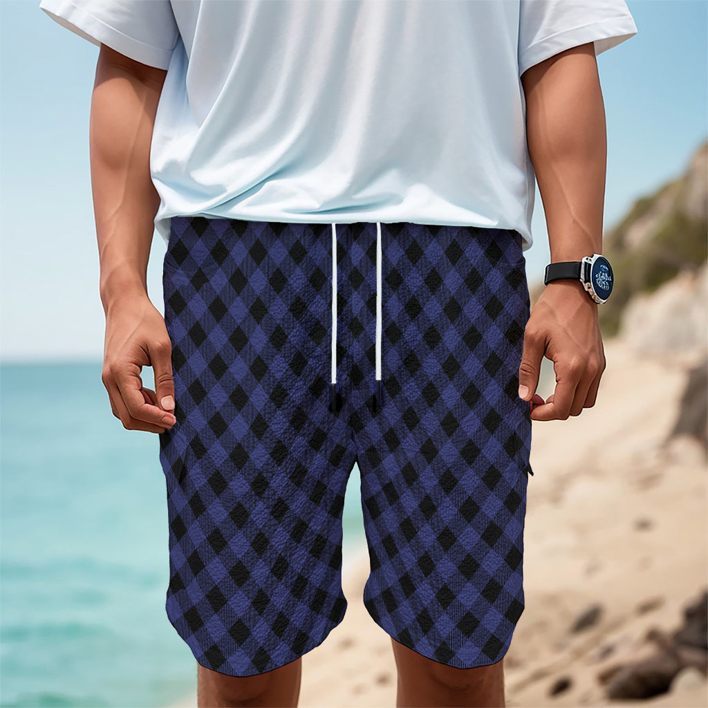 Navy And Black Buffalo Plaid Print Men's Cargo Shorts