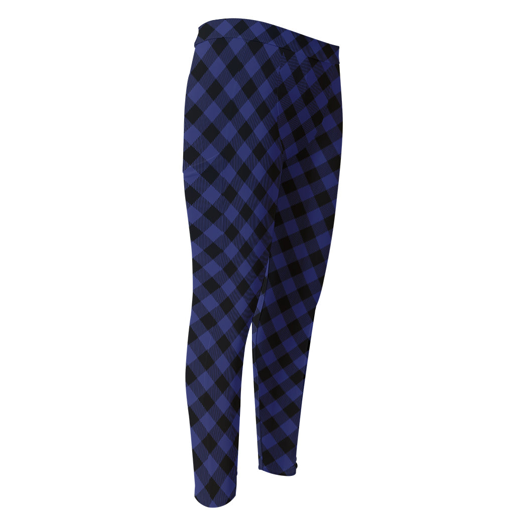 Navy And Black Buffalo Plaid Print Men's Compression Pants