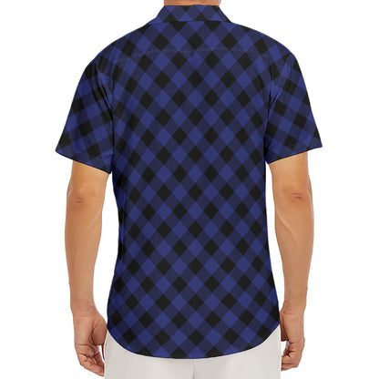 Navy And Black Buffalo Plaid Print Men's Deep V-Neck Shirt