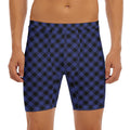Navy And Black Buffalo Plaid Print Men's Long Boxer Briefs