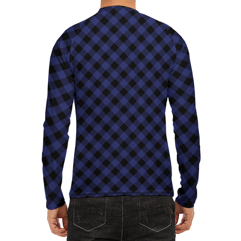 Navy And Black Buffalo Plaid Print Men's Long Sleeve Rash Guard