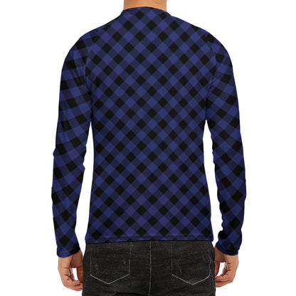 Navy And Black Buffalo Plaid Print Men's Long Sleeve Rash Guard