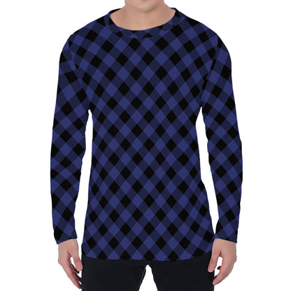 Navy And Black Buffalo Plaid Print Men's Long Sleeve T-Shirt