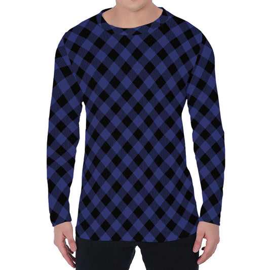 Navy And Black Buffalo Plaid Print Men's Long Sleeve T-Shirt