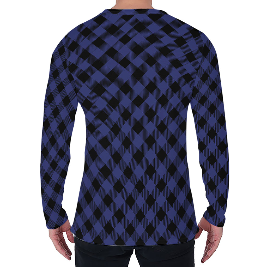 Navy And Black Buffalo Plaid Print Men's Long Sleeve T-Shirt