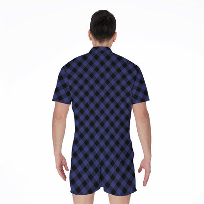 Navy And Black Buffalo Plaid Print Men's Rompers