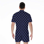 Navy And Black Buffalo Plaid Print Men's Rompers