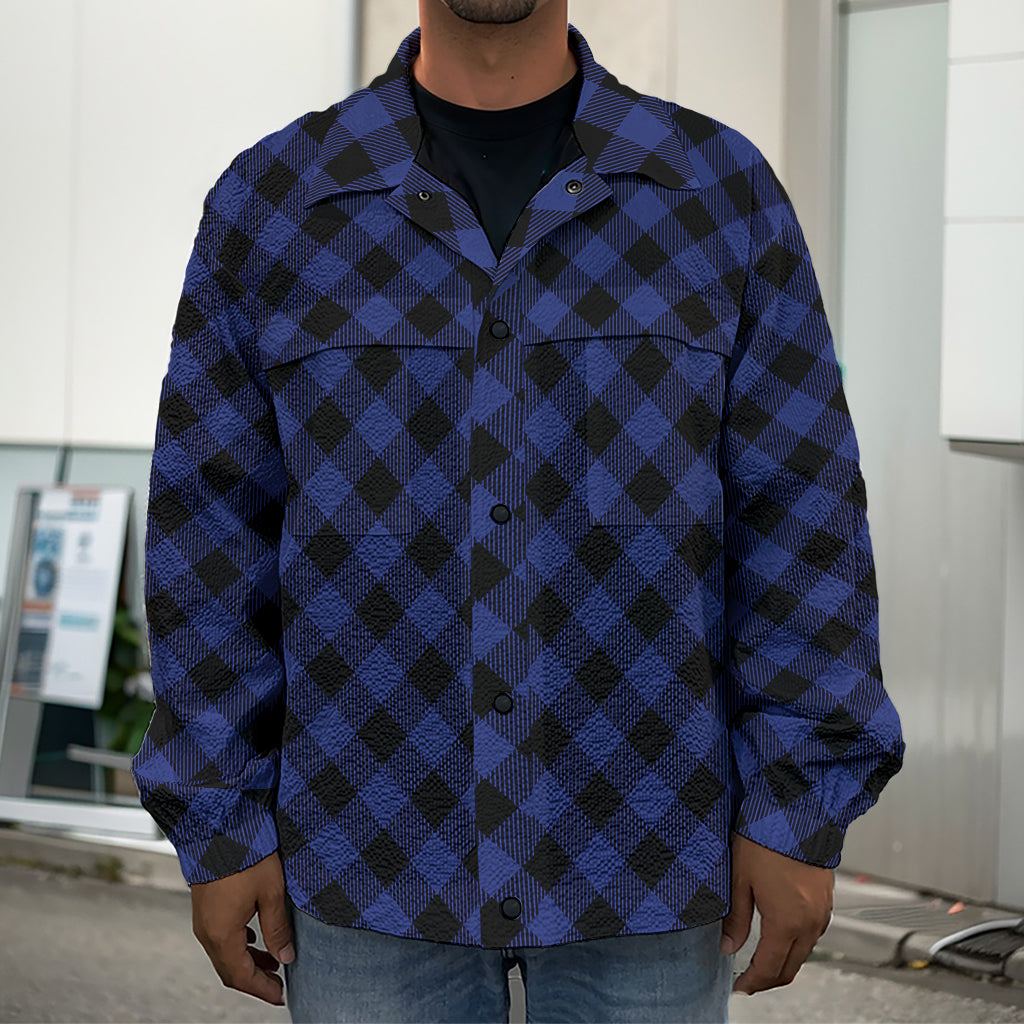 Navy And Black Buffalo Plaid Print Men's Shirt Jacket